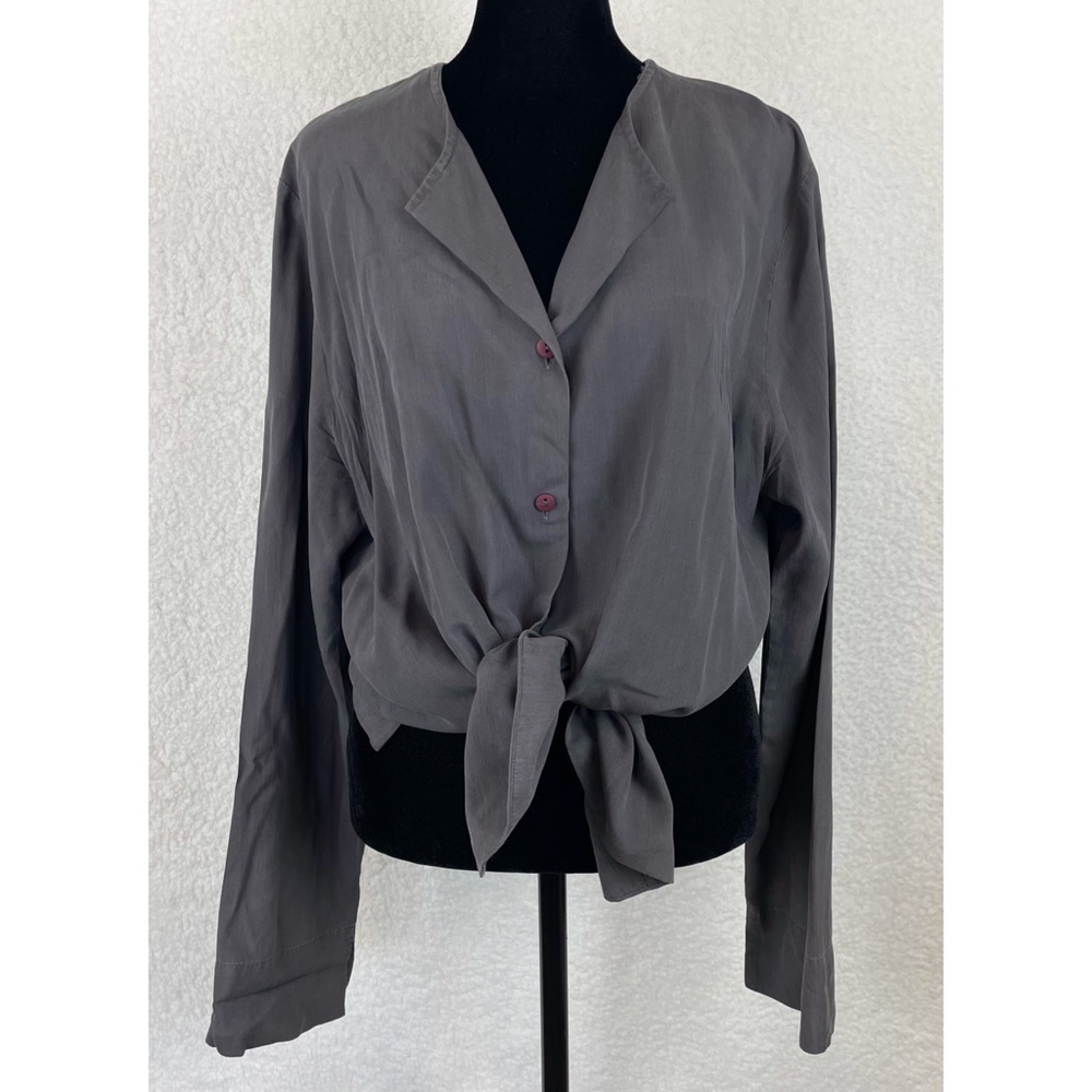 (VTG) EIGHT DEGREES SOUTH • Grey 100% Silk Button-Down Long Sleeve Shirt, M - Picture 11 of 11